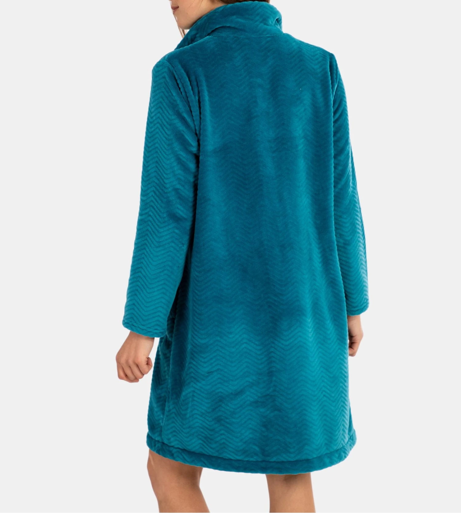 Robe De Chambre Boutonnée En Pilou Uni Bleu 6 Robe De Chambre Boutonnée En Pilou Uni Bleu – Image 4