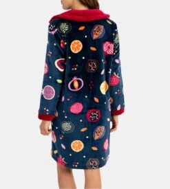 Robe De Chambre Femme En Pilou Imprimé Fruits Bleu Marine 9 Robe De Chambre Femme En Pilou Imprimé Fruits Bleu Marine -Lingerie Sipp rdc bt pilou fruit b11 bleu marine 3