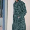 Robe De Chambre Homme En Pilou Imprimé Vert -Lingerie Sipp rdc h col chale pilou imprime h70 vert