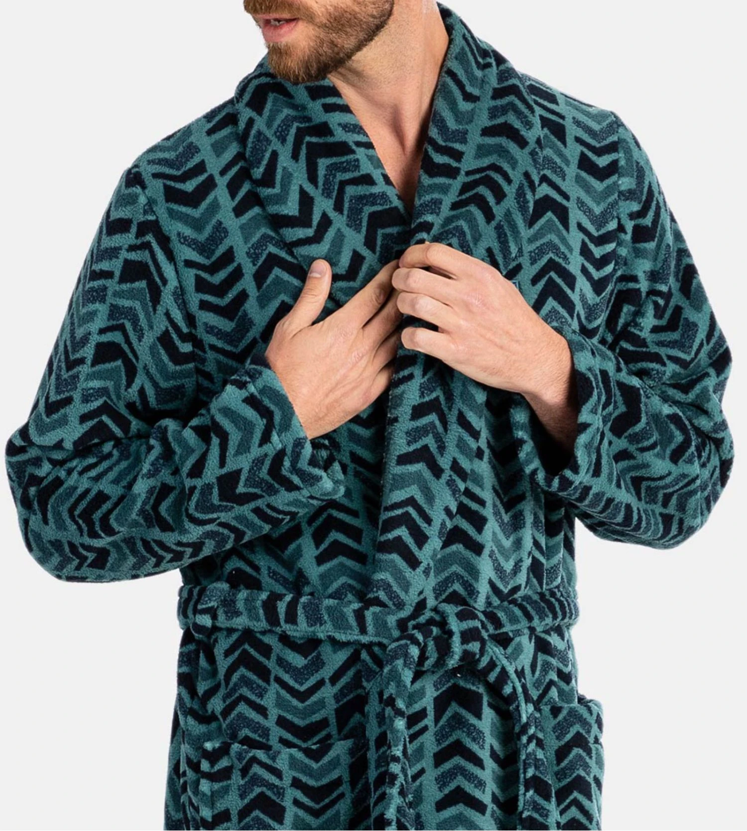 Robe De Chambre Homme En Pilou Imprimé Vert 5 Robe De Chambre Homme En Pilou Imprimé Vert – Image 3