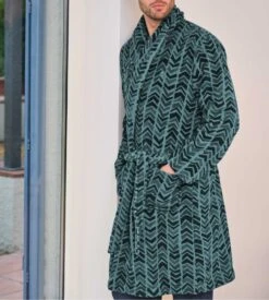 Robe De Chambre Homme En Pilou Imprimé Vert