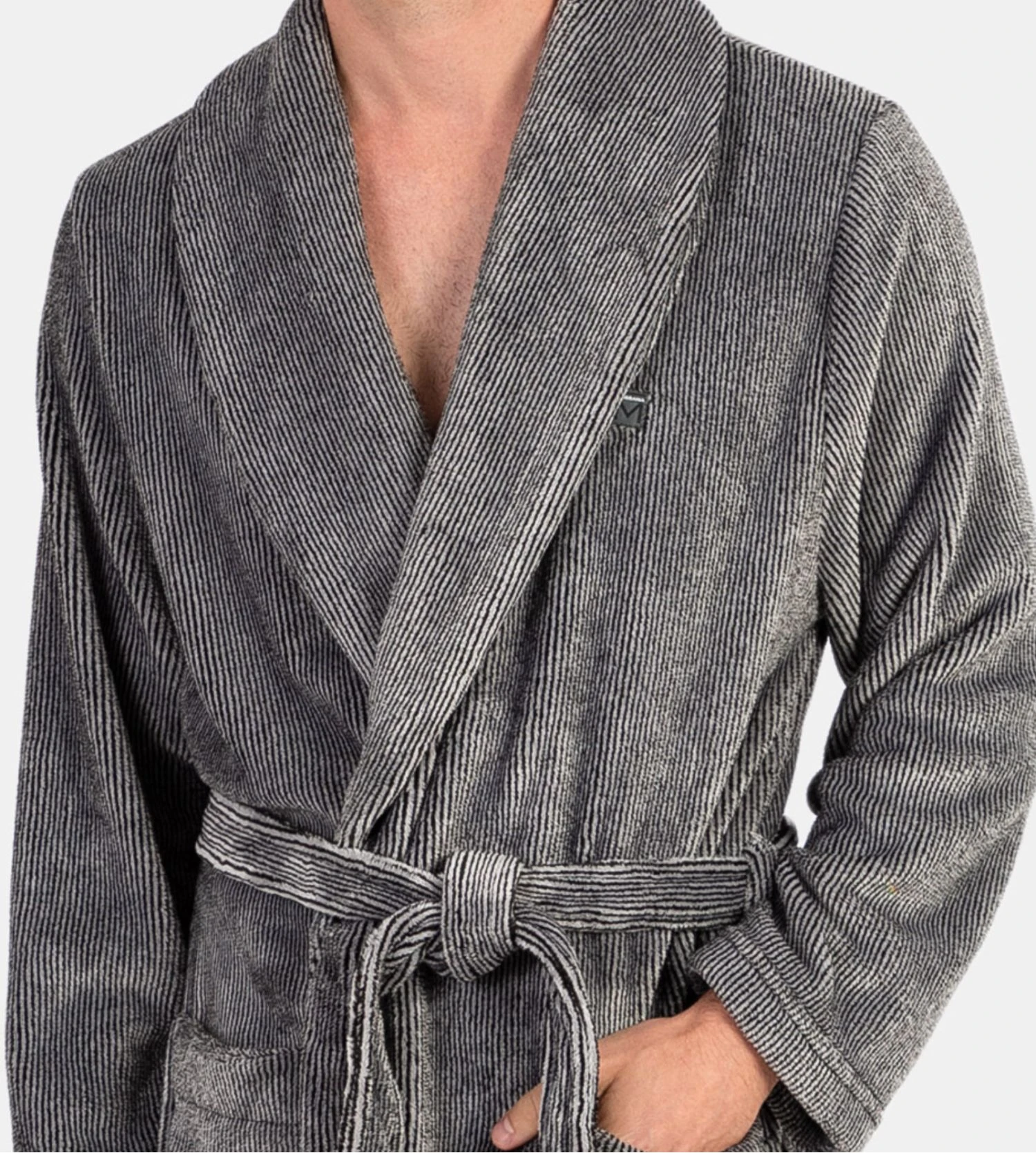 Robe De Chambre Homme En Pilou Rayé Noir 5 Robe De Chambre Homme En Pilou Rayé Noir – Image 3