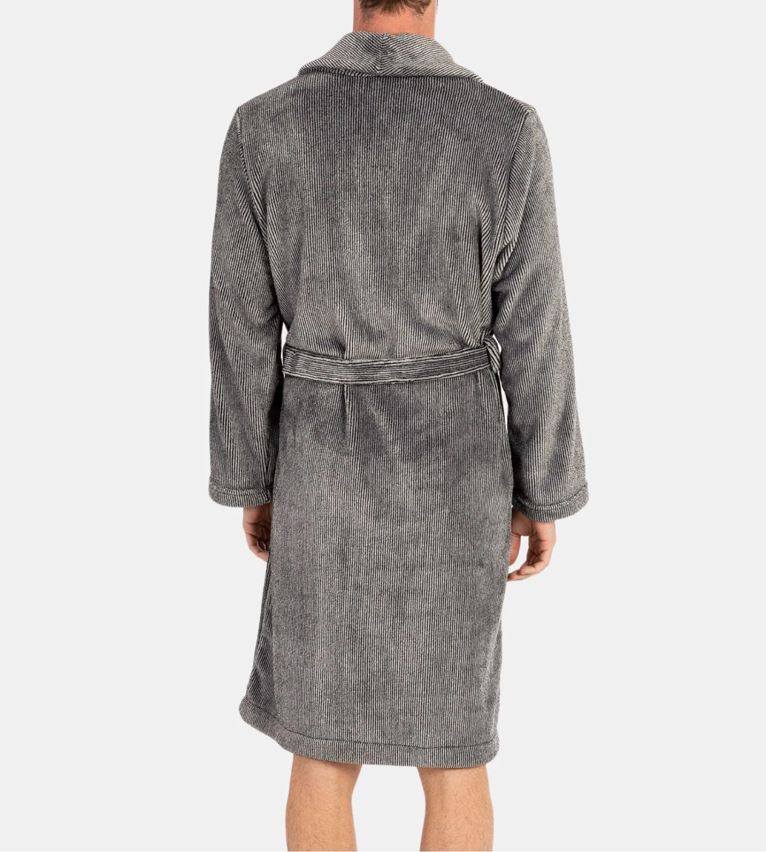 Robe De Chambre Homme En Pilou Rayé Noir 6 Robe De Chambre Homme En Pilou Rayé Noir – Image 4