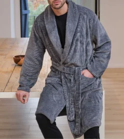 Robe De Chambre Homme En Pilou Rayé Noir