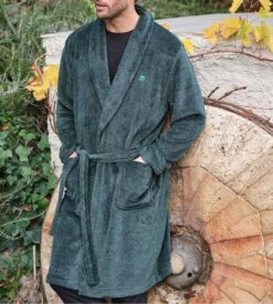 Robe De Chambre Homme En Pilou Uni Vert Foncé