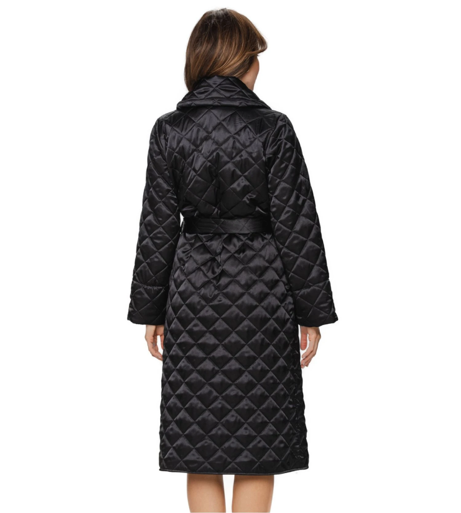 Coemi Déshabillé Matelassé en Satin Noir – Kimono Long de Luxe Rima 6 Coemi Déshabillé Matelassé en Satin Noir – Kimono Long de Luxe Rima – Image 4