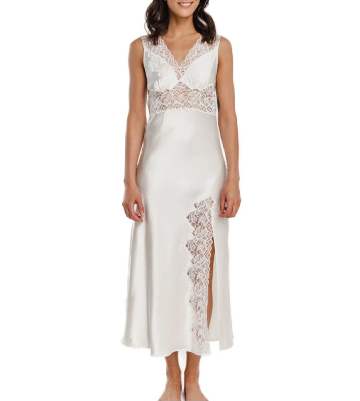 Nuisette Longue En Satin Et Dentelle Crème 4 Nuisette Longue En Satin Et Dentelle Crème – Image 2