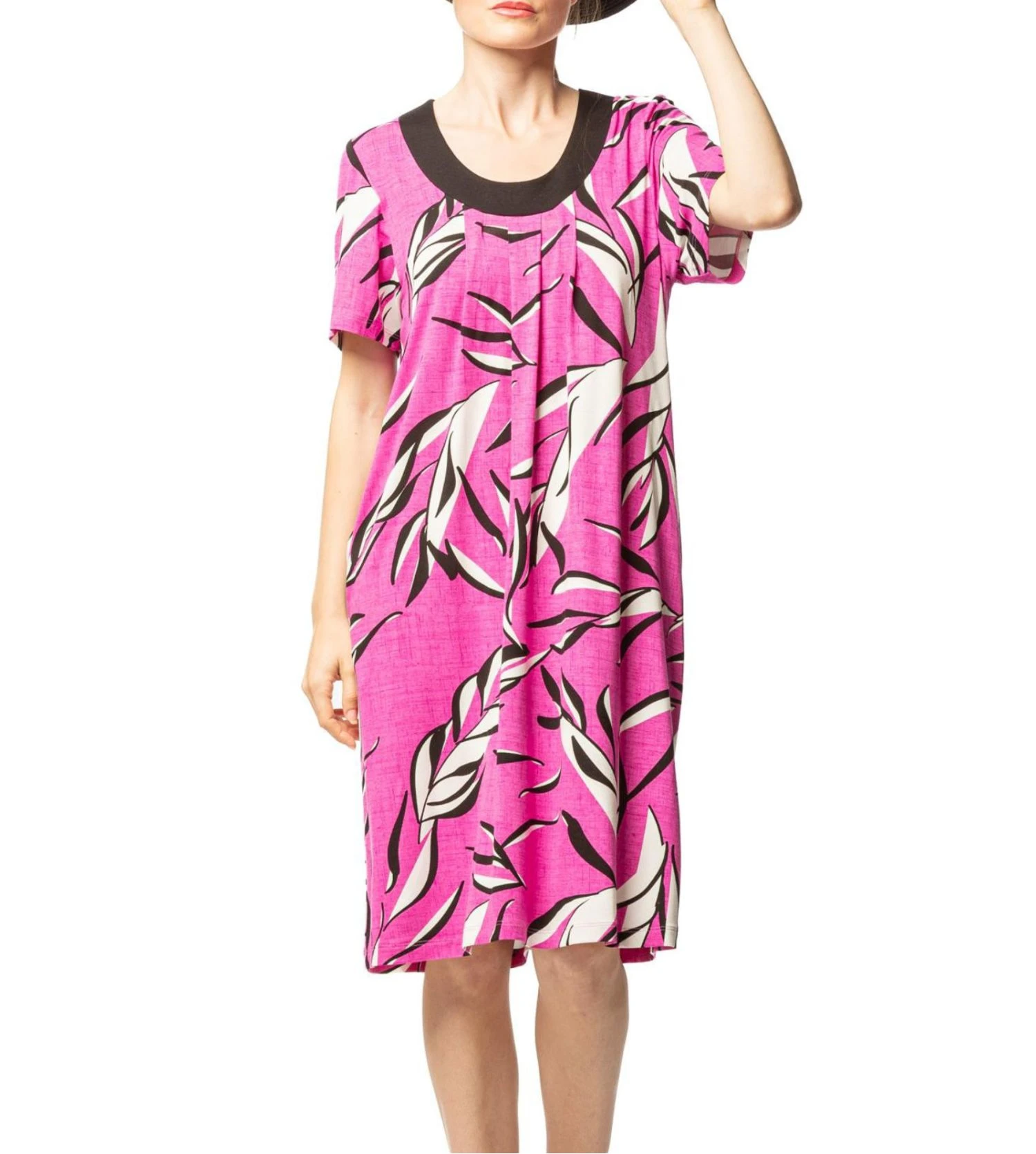 Egatex Liquette Violette à Imprimé Végétal – Robe de Nuit Manches Courtes avec Col Contrasté 3 Egatex Liquette Violette à Imprimé Végétal – Robe de Nuit Manches Courtes avec Col Contrasté