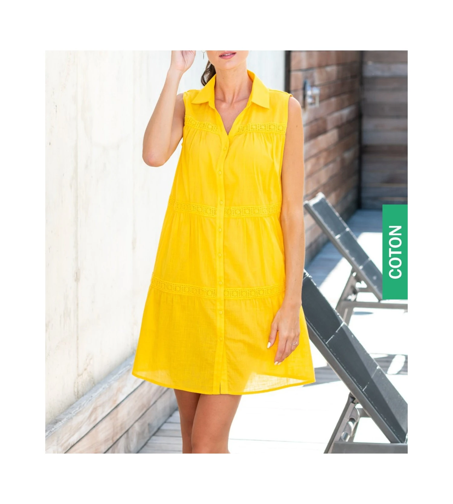 Robe Chemise Egatex Amarillo – Robe de Plage en Voile de Coton Brodée Sans Manches 3 Robe Chemise Egatex Amarillo – Robe de Plage en Voile de Coton Brodée Sans Manches