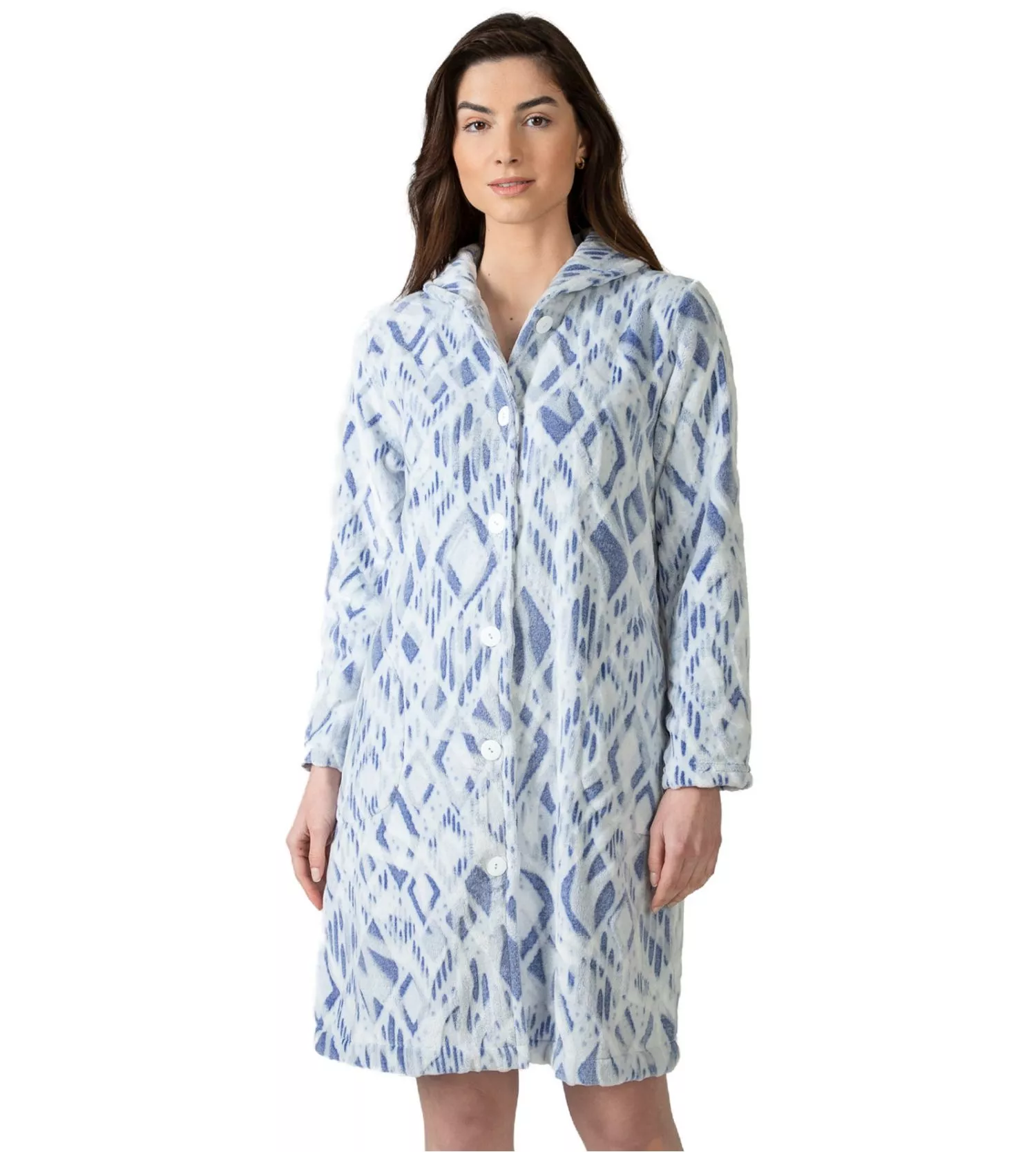 Massana Robe de Chambre Pilou Bleu et Gris – Veste Longue Polaire Boutonnée à Col Montant 4 Massana Robe de Chambre Pilou Bleu et Gris – Veste Longue Polaire Boutonnée à Col Montant – Image 2