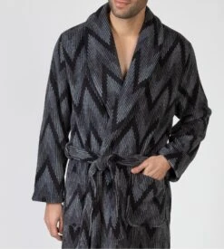 Robe De Chambre Grise Pour Homme Imprimé Graphique -Lingerie Sipp robe de chambre homme imprime noir 2