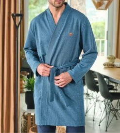 Robe De Chambre Croisée Pour Homme Bleu