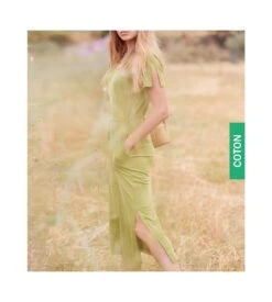 Robe De Plage Longue Unie Kaki