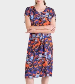 Massana Robe de Plage Orange à Imprimé Tropical – Manches Ajustables et Col en V