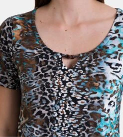 Robe de Plage Massana Bleu Turquoise Imprimé Animalier – Manches Courtes et Col Goutte -Lingerie Sipp robe de plage turquoise bleu 2