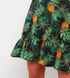 Banana Moon Pirae Greenery Day Noir - Robe Courte Effet Lin Imprimé Feuillage et Ananas -Lingerie Sipp robe effet lin pirae greenery day noir kbb01 3