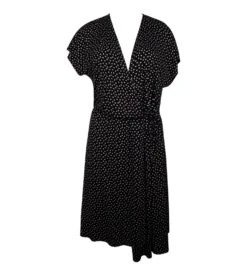 Antigel La Muse Dolce Vita Robe de Plage Noire à Pois – Robe Portefeuille Style Rétro Italien -Lingerie Sipp robe la muse dolce vita pois noir 2