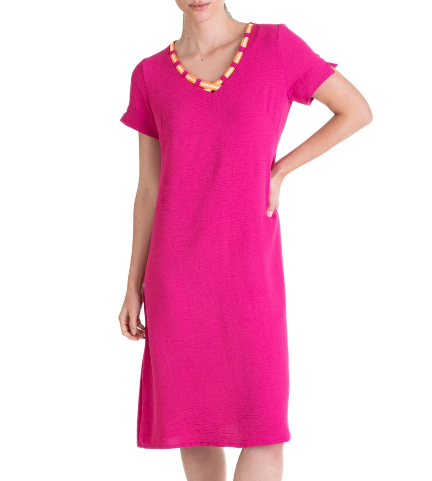 Robe Longue de Plage Rose Massana – Manches Courtes et Décolleté V 4 Robe Longue de Plage Rose Massana – Manches Courtes et Décolleté V – Image 2