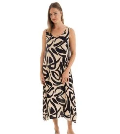 Robe Longue évasée Sans Manches Beige/Noir -Lingerie Sipp robe longue large beige et noir 1