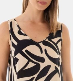 Robe Longue évasée Sans Manches Beige/Noir -Lingerie Sipp robe longue large beige et noir 2