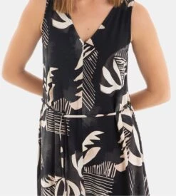 Robe Massana Imprimé Graphique Noir et Beige – Robe d'Été Légère en Viscose -Lingerie Sipp robe longue sans manches noir 2