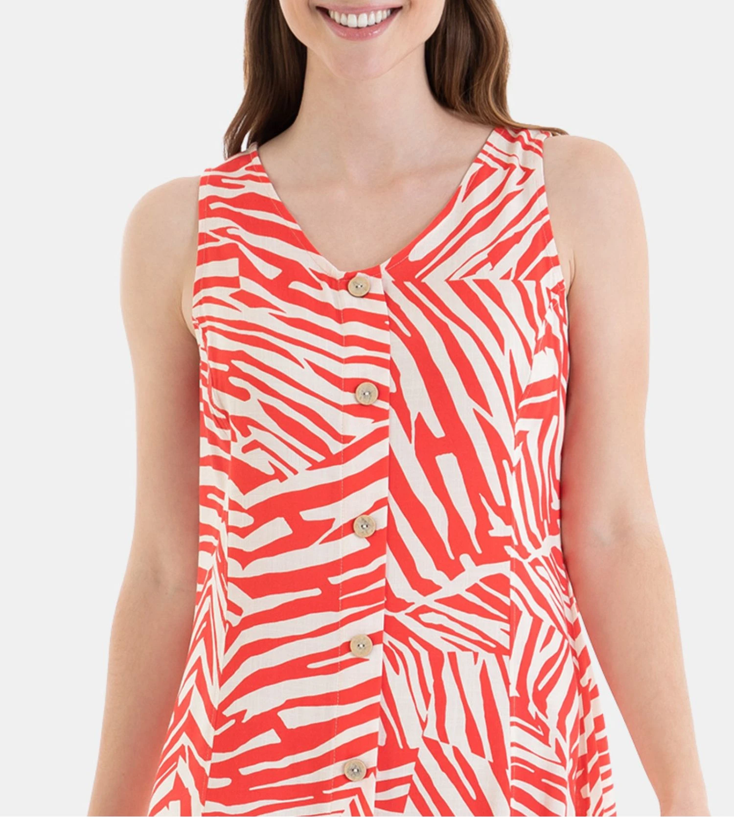 Massana Robe Longue d'Été Orange à Rayures Rouges et Blanches - Style Évasé Sans Manches 5 Massana Robe Longue d'Été Orange à Rayures Rouges et Blanches - Style Évasé Sans Manches – Image 3