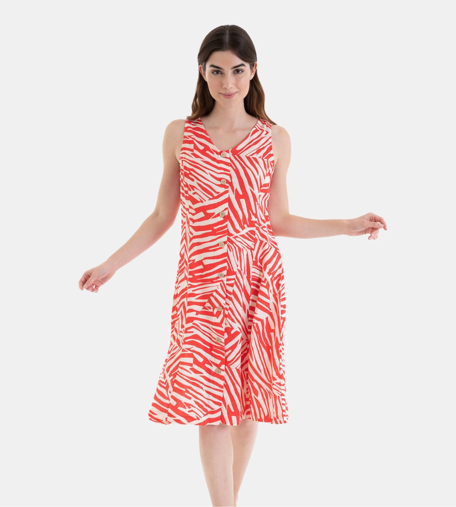 Massana Robe Longue d'Été Orange à Rayures Rouges et Blanches - Style Évasé Sans Manches 7 Massana Robe Longue d'Été Orange à Rayures Rouges et Blanches - Style Évasé Sans Manches – Image 5