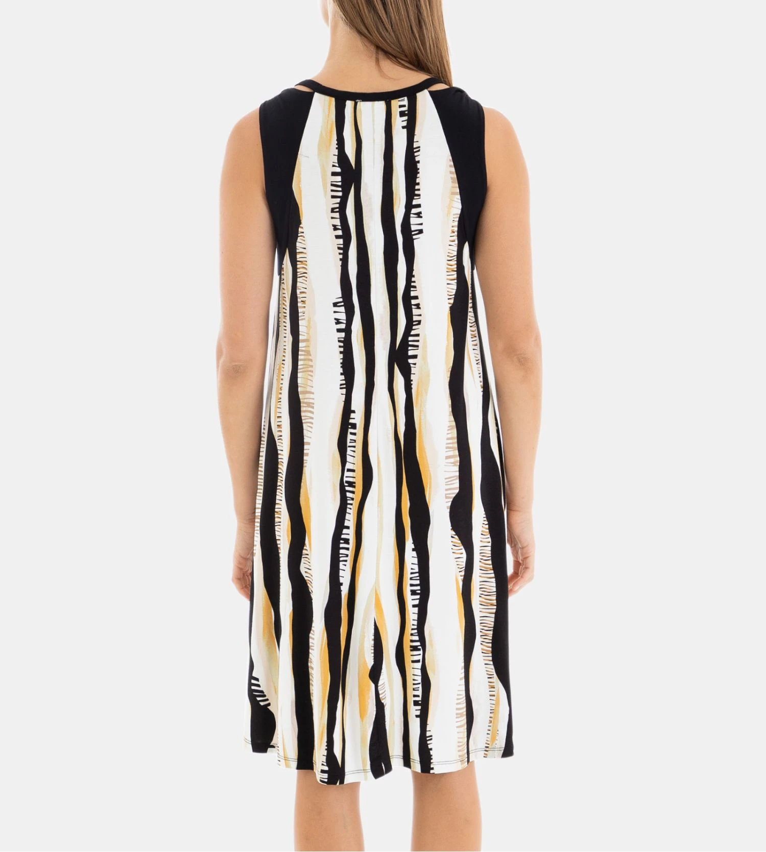 Robe Sans Manches évasée Biege/Noir 6 Robe Sans Manches évasée Biege/Noir – Image 4