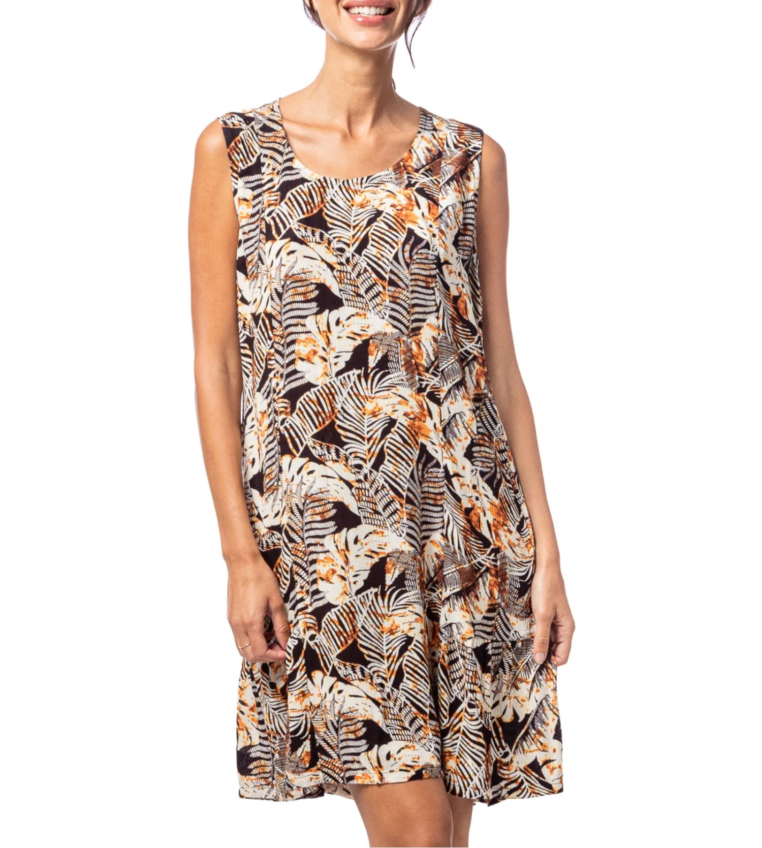 Robe Courte Sans Manches Imprimé Jungle Noir/Marron 3 Robe Courte Sans Manches Imprimé Jungle Noir/Marron