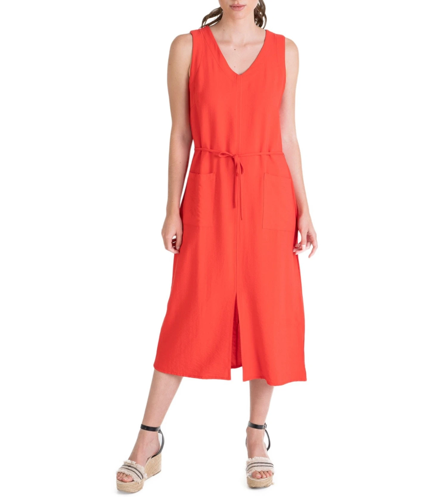 Massana Robe Longue Rouge Sans Manches – Robe d'Été Fluide avec Cordelette à Nouer 4 Massana Robe Longue Rouge Sans Manches – Robe d'Été Fluide avec Cordelette à Nouer – Image 2
