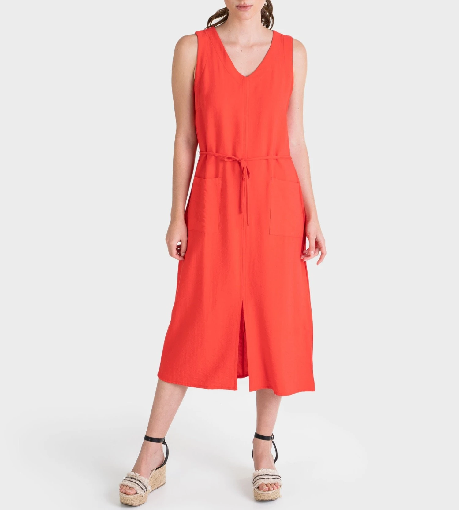 Massana Robe Longue Rouge Sans Manches – Robe d'Été Fluide avec Cordelette à Nouer 3 Massana Robe Longue Rouge Sans Manches – Robe d'Été Fluide avec Cordelette à Nouer