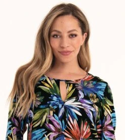 Anita Salla Robe d’Été Manches 3/4 Imprimée Tropicale – Tunique Légère Lin et Viscose -Lingerie Sipp robe viscose imprimee agave 3