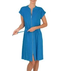 Robe Zippée Wewo Fashion Caribic en Coton Éponge Bleu - Sortie de Bain à Manches Courtes