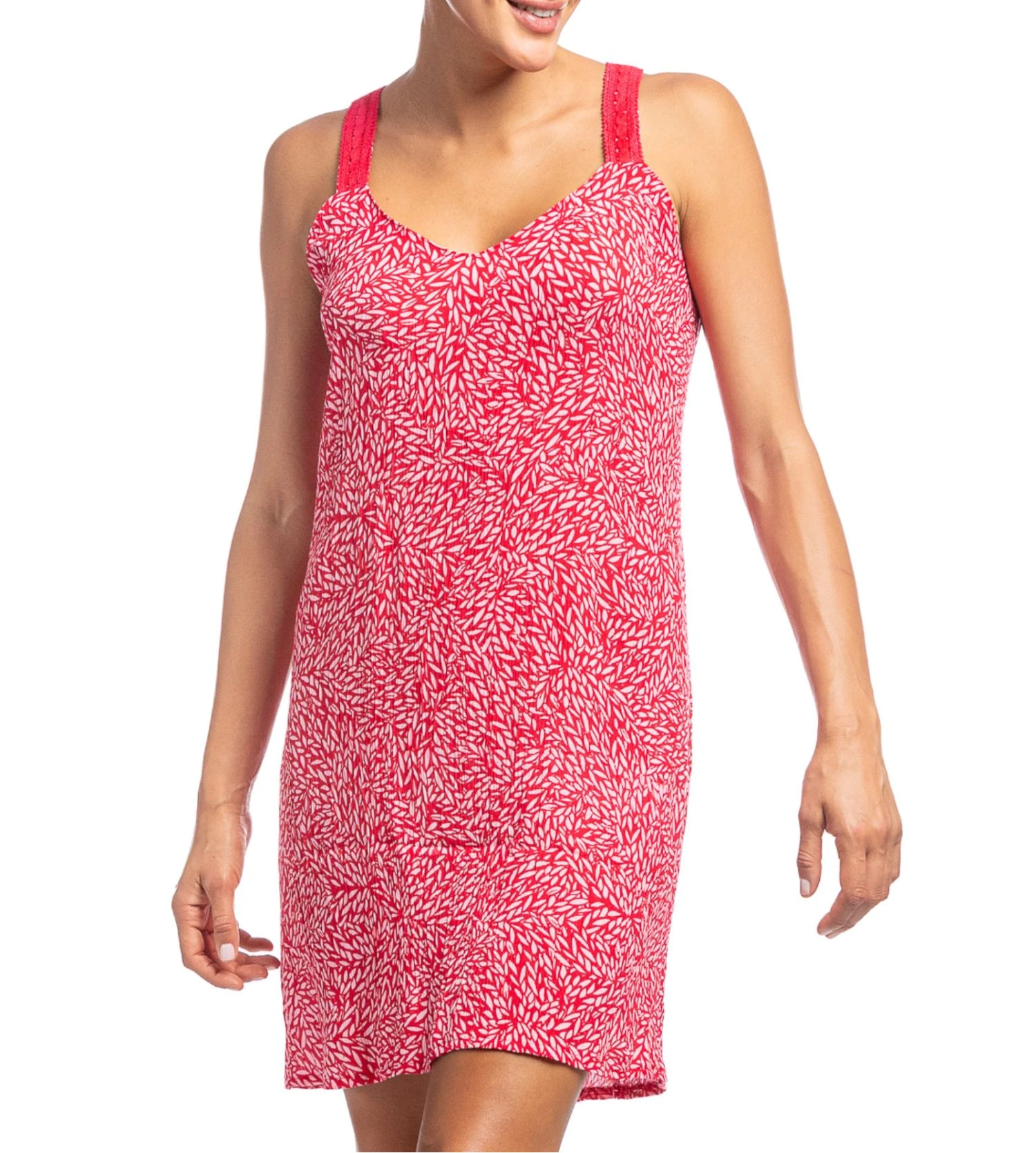 Señoretta Robe Courte Rouge à Imprimé Végétal – Robe d'Été Fluide en Viscose 3 Señoretta Robe Courte Rouge à Imprimé Végétal – Robe d'Été Fluide en Viscose