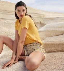 Calida Short d'Intérieur Jaune Favourites Sun Ray Flower – Coton Bio Imprimé Floral -Lingerie Sipp short d imp 024 ray flower yellow 3