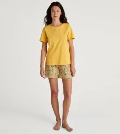 Calida Short d'Intérieur Jaune Favourites Sun Ray Flower – Coton Bio Imprimé Floral -Lingerie Sipp short d imp 024 ray flower yellow 4