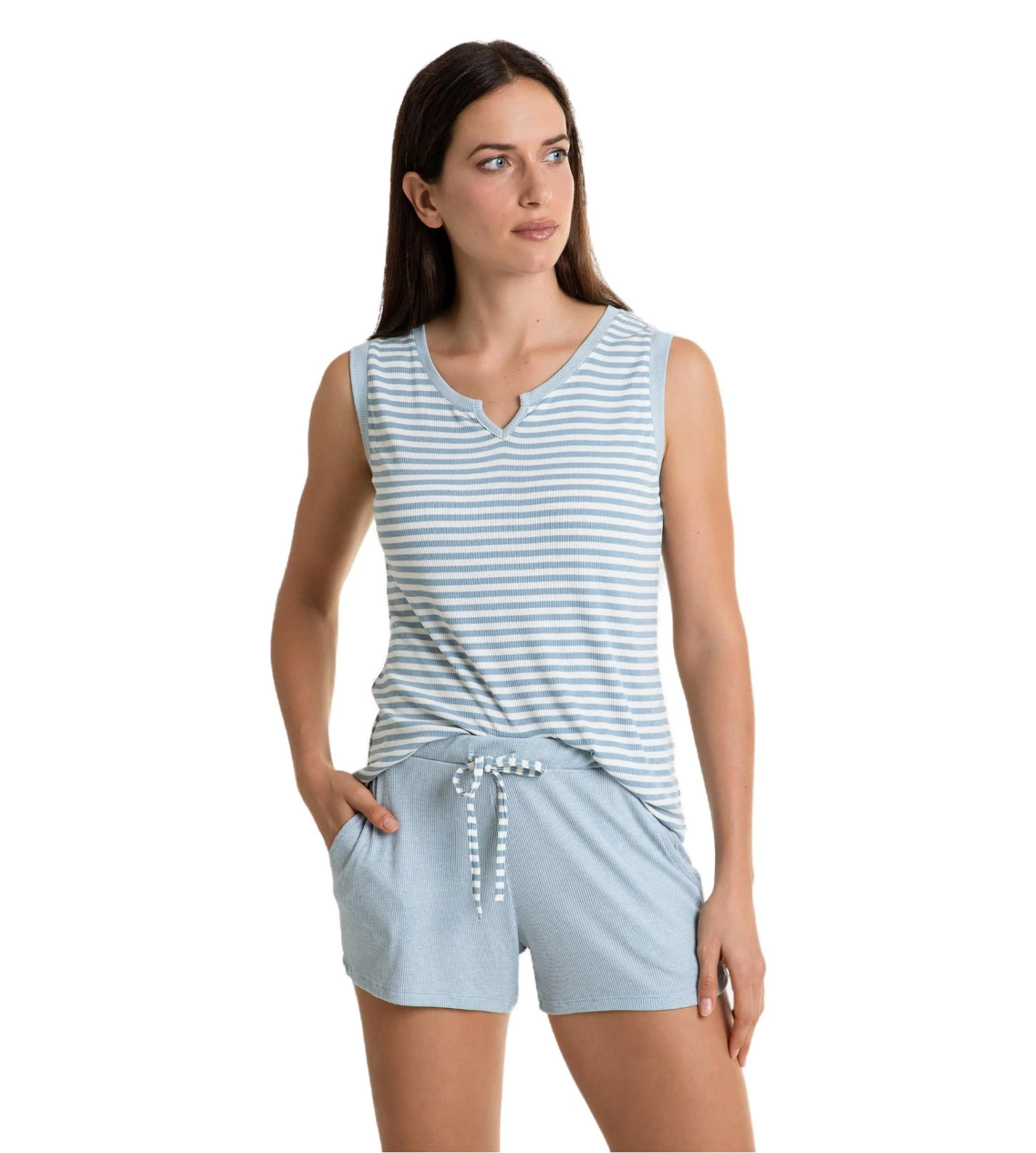 Short de Nuit Massana Bleu Côtelé pour Femme – Bas de Pyjama Mix & Match avec Poches 4 Short de Nuit Massana Bleu Côtelé pour Femme – Bas de Pyjama Mix & Match avec Poches – Image 2