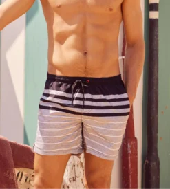 Short De Bain Rayé Pour Homme Gris Foncé