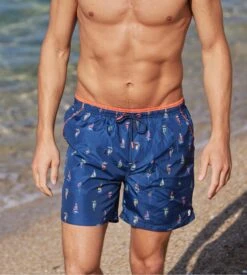 Short De Bain Imprimé Voilier Bleu
