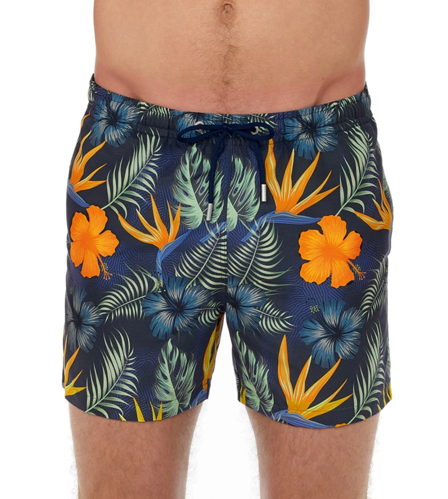 Short de Bain HOM Tiki Navy Print - Short de Plage à Imprimé Fleurs Tropicales 6 Short de Bain HOM Tiki Navy Print - Short de Plage à Imprimé Fleurs Tropicales – Image 4