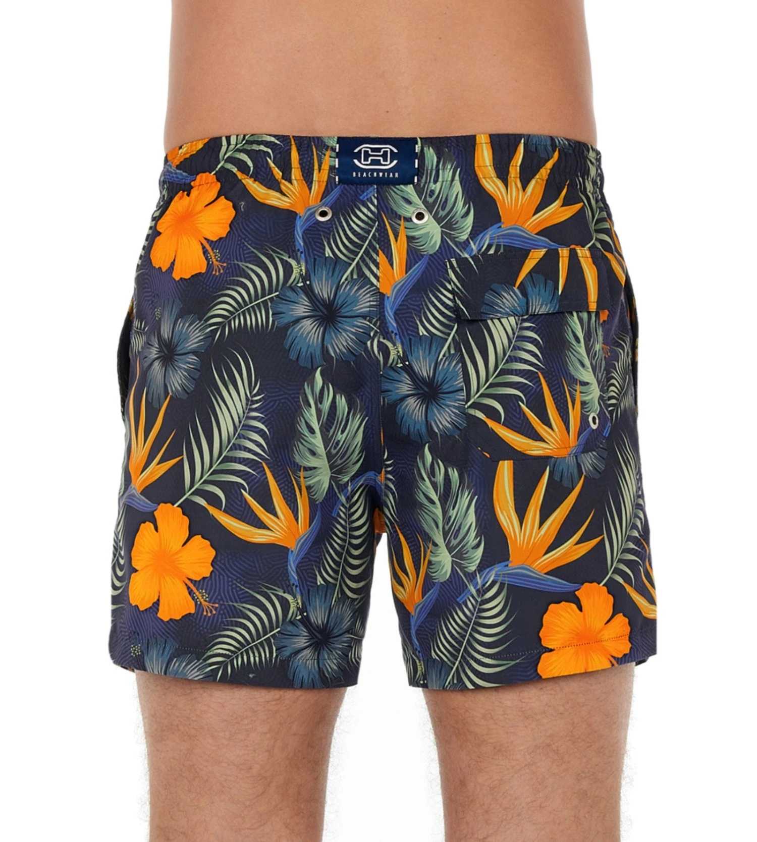 Short de Bain HOM Tiki Navy Print - Short de Plage à Imprimé Fleurs Tropicales 8 Short de Bain HOM Tiki Navy Print - Short de Plage à Imprimé Fleurs Tropicales – Image 6