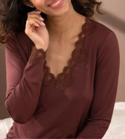 Antigel Simply Perfect Cappuccino – Top Manches Longues en Modal et Dentelle -Lingerie Sipp simply perfect top manches longues cappuccino 2
