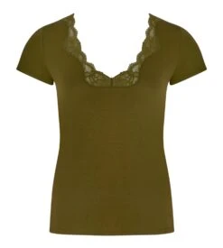 Antigel Simply Perfect Vert Mousse – Top Manches Courtes en Modal avec Galons de Dentelle