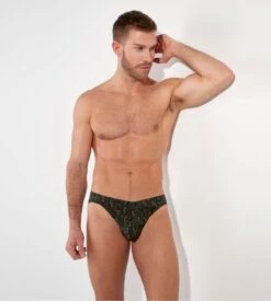 Slip Pour Homme Vizzanova Imprimé Minimaliste Vert Kaki -Lingerie Sipp slip homme kaki imprime vizzanova plante carnivore 5