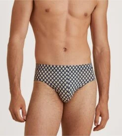 Calida Grafic Cotton Slip Midi pour Homme – Bleu Insignia à Motif Géométrique