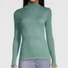 Top En Laine & Soie Col Cheminée Vert Salvia