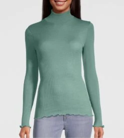Top En Laine & Soie Col Cheminée Vert Salvia