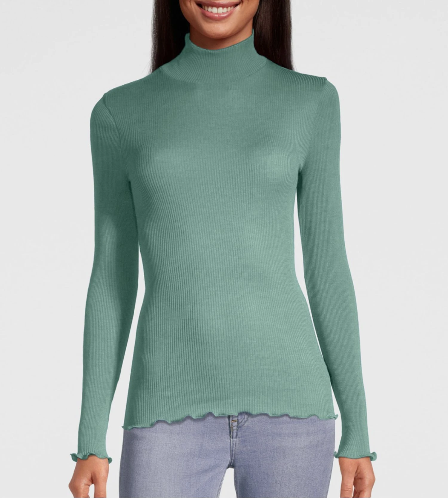 Top En Laine & Soie Col Cheminée Vert Salvia 3 Top En Laine & Soie Col Cheminée Vert Salvia