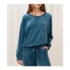 Triumph Mix & Match Smokey Blue Velvet Sweatshirt – Luxury Loungewear with Satin Bow Detail -Lingerie Sipp sweatshirt en velours mix match 1692 smokey blue