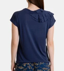 Massana T-shirt Bleu Marine à Volant Latéral - Haut Prêt-à-Porter Femme -Lingerie Sipp t shirt dame mc pap b11 bleu marin bleu 3